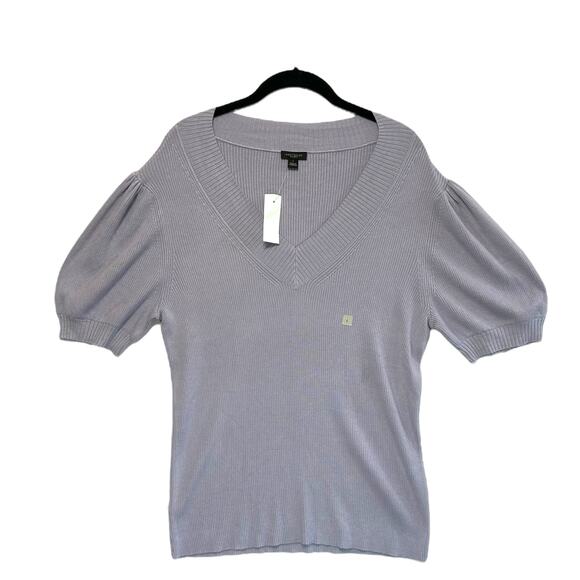 Ann Taylor Factory Ribbed Short Sleeve Sweater NWT Women's Sz L Pale Purple - Picture 1 of 6